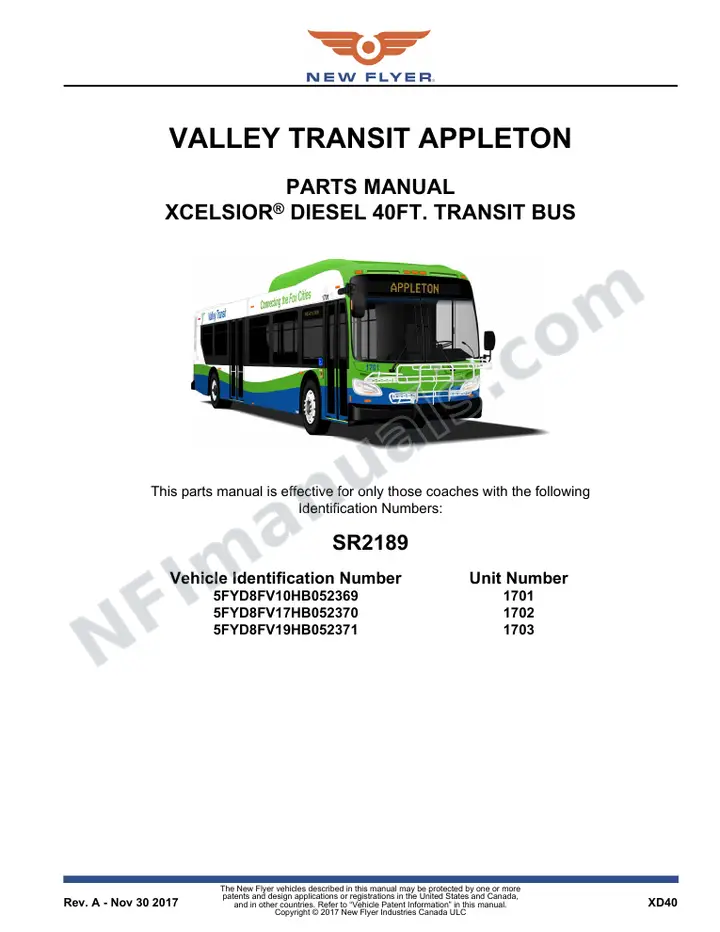 SR2189 Parts Manual, Valley Transit first-page preview