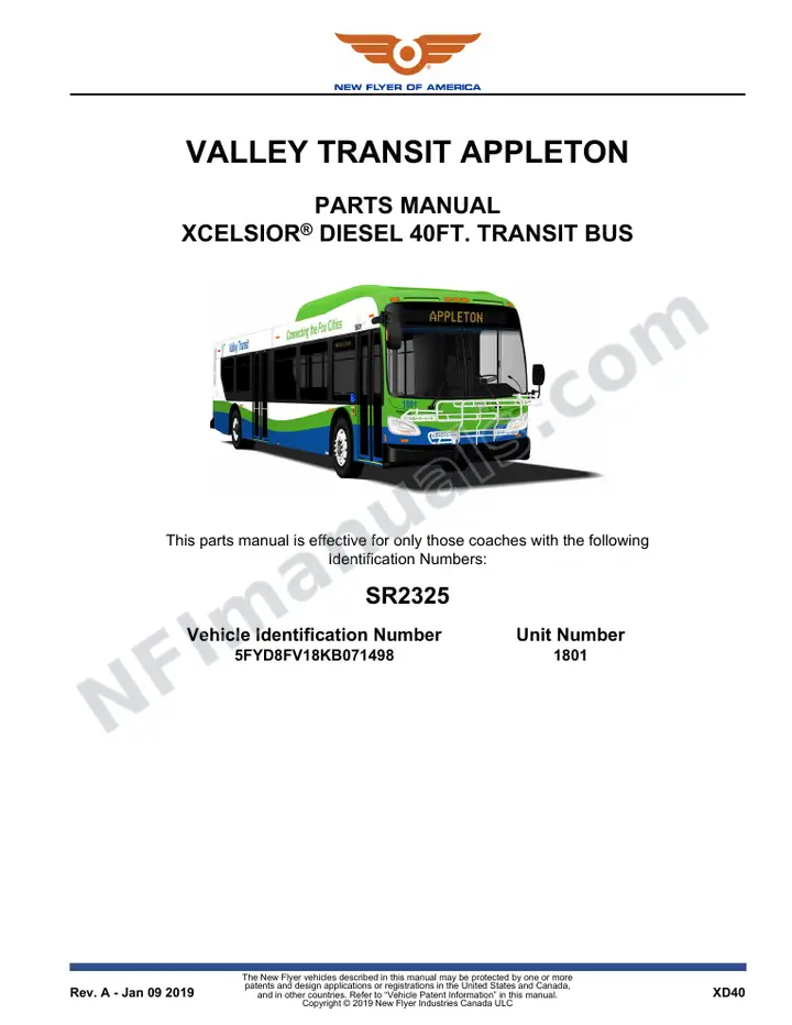 SR2325 Parts Manual, Valley Transit Appleton first-page preview