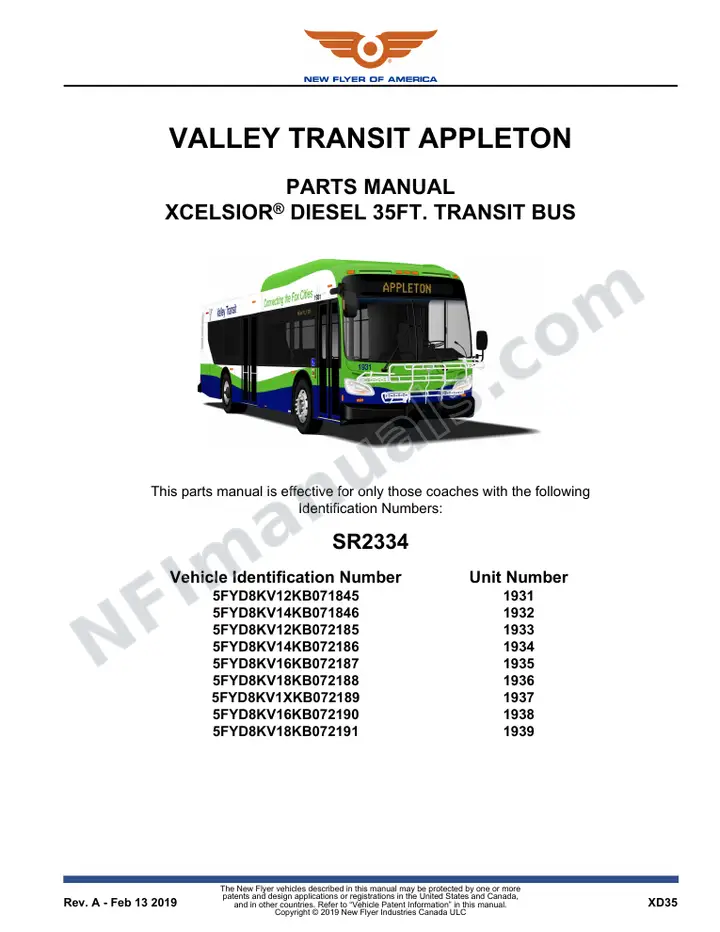 SR2334 Parts Manual, Valley Transit Appleton first-page preview
