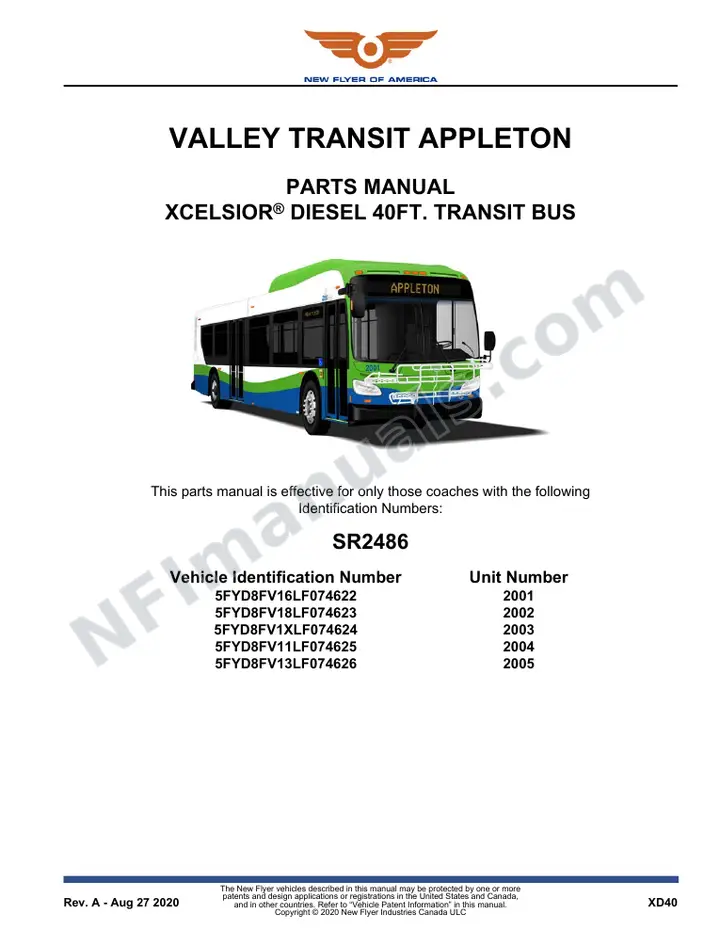 SR2486 Parts Manual, Valley Transit Appleton first-page preview