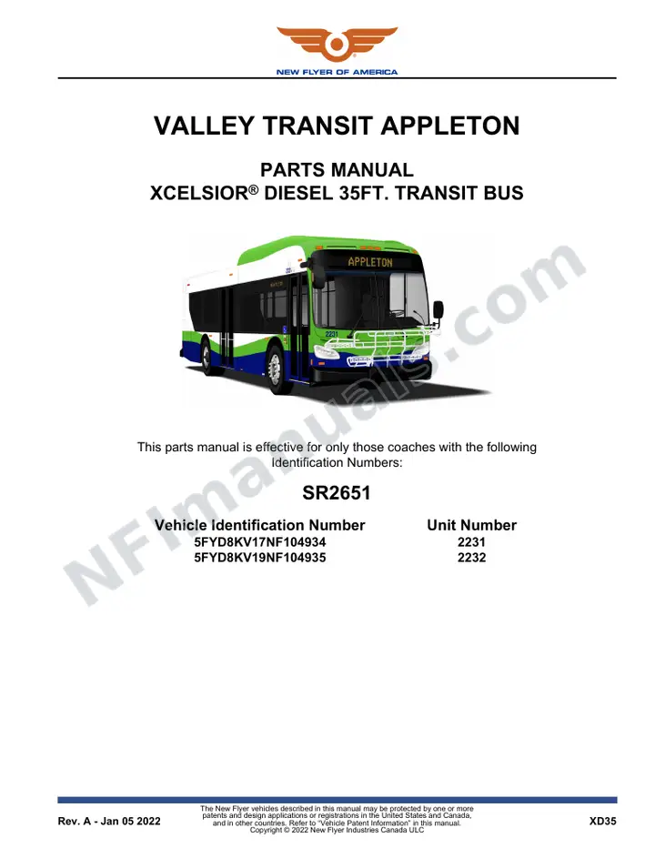 SR2651 Parts Manual, Valley Transit Appleton first-page preview