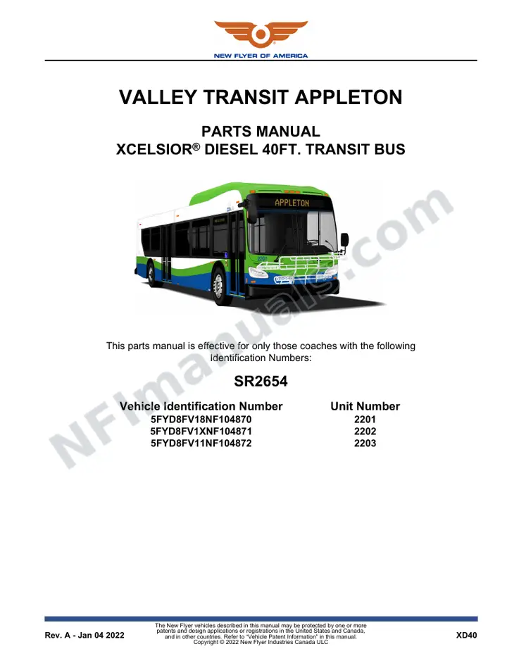 SR2654 Parts Manual, Valley Transit Appleton first-page preview