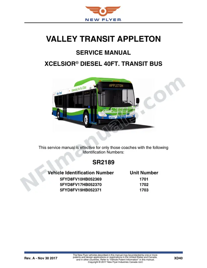 SR2189 Service Manual, Valley Transit Appleton first-page preview