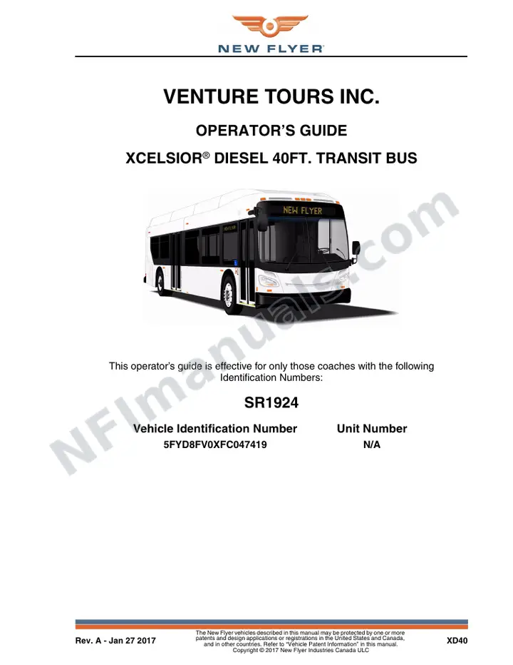 New Flyer XD40 Manual Package - Venture Tours Inc included manual preview