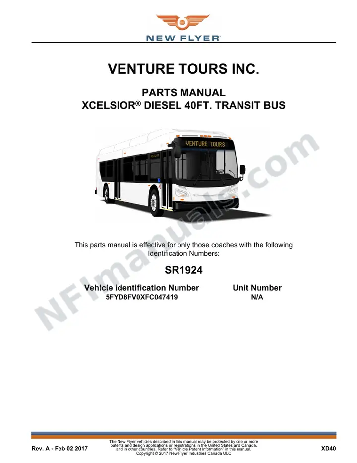 SR1924 Parts Manual, Venture Tours Inc. first-page preview