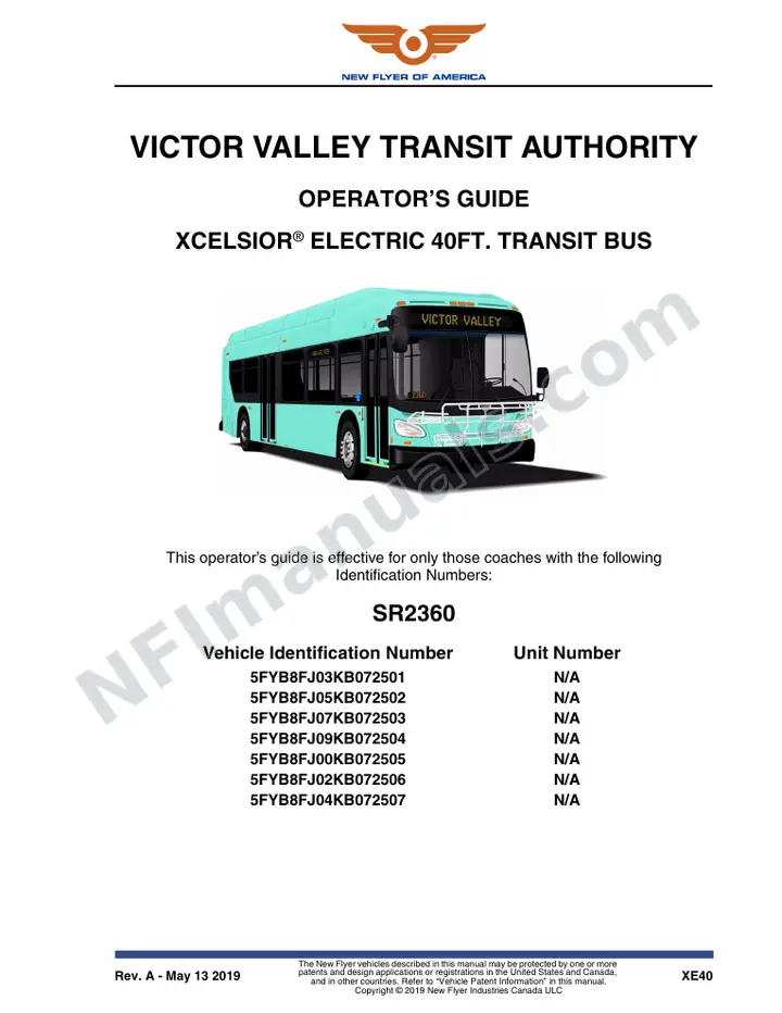 New Flyer XE40 Manual Package - Victor Valley Transit Authority included manual preview