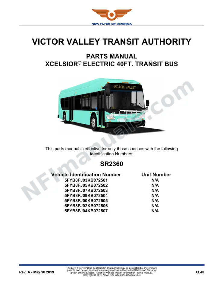 SR2360 Parts Manual, Victor Valley Transit Authority first-page preview