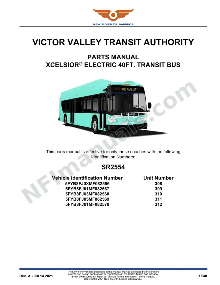 SR2554 Parts Manual, Victor Valley Transit Authority first-page preview