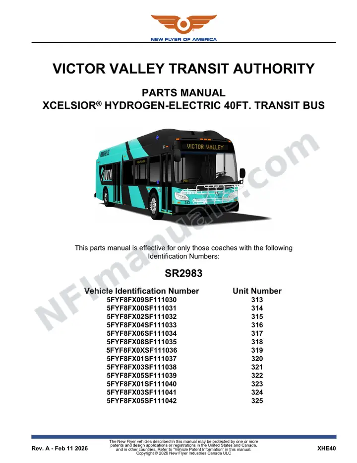 SR2983 Parts Manual, Victor Valley Transit Authority first-page preview
