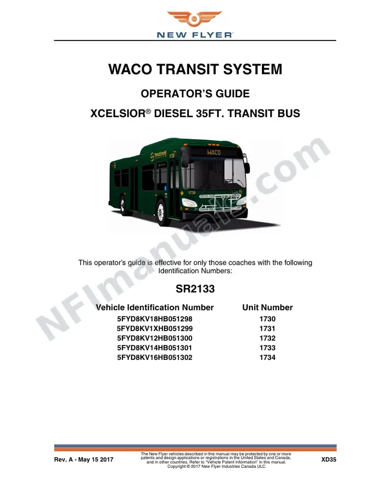 New Flyer XD35 Manual Package - Waco Transit System included manual preview