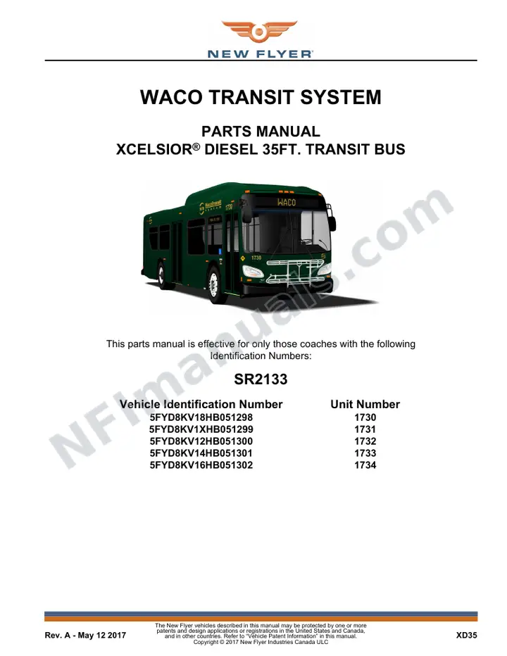 SR2133 Parts Manual, Waco Transit System first-page preview