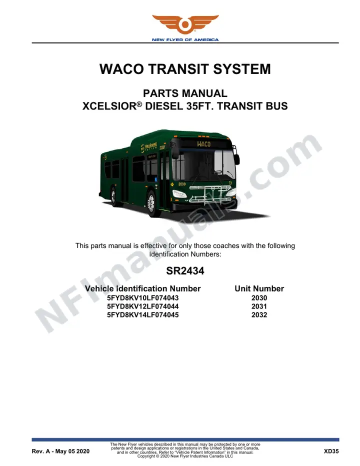 SR2434 Parts Manual, Waco Transit System first-page preview