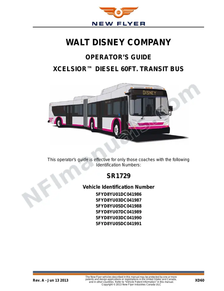 New Flyer XD60 Manual Package - Walt Disney Company included manual preview