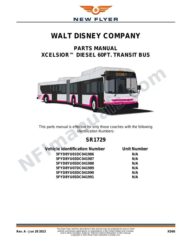 SR1729 Parts Manual, Walt Disney Company first-page preview