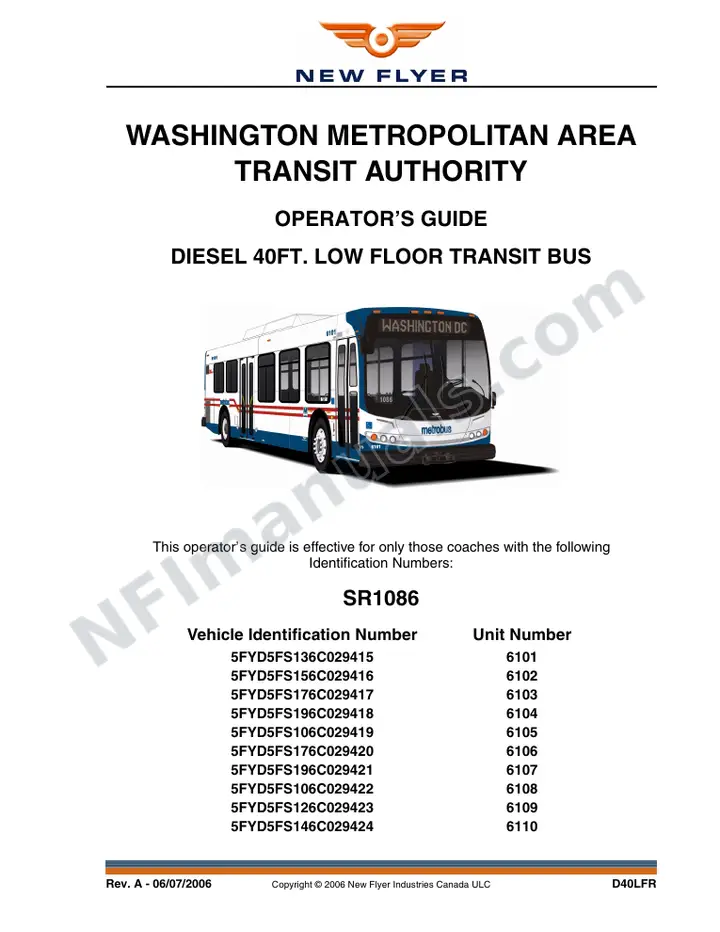 New Flyer D40LFR Manual Package - Washington Metropolitan Area Transit Authority included manual preview