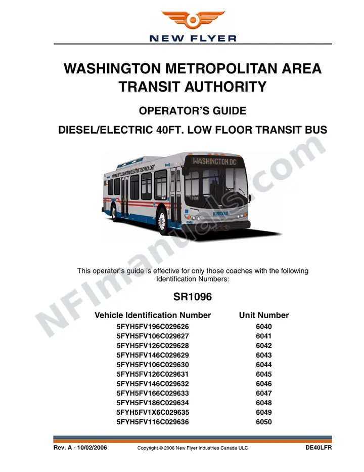 SR1096 Operator's Guide, WMATA first-page preview