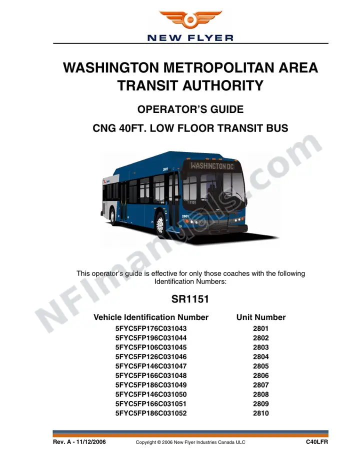 New Flyer C40LFR Manual Package - Washington Metropolitan Area Transit Authority included manual preview