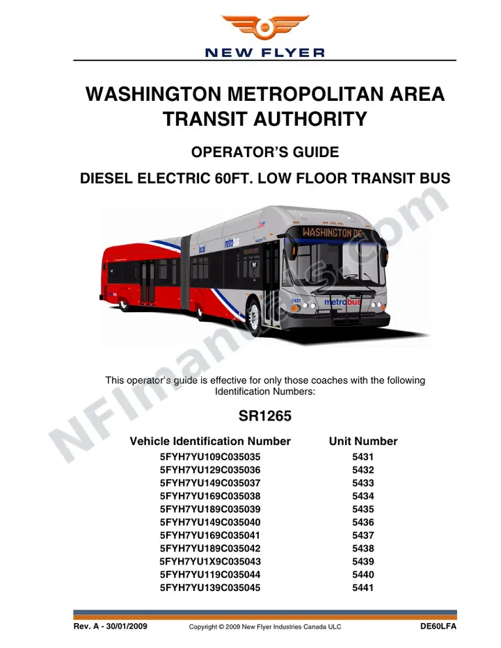 SR1265 Operator's Guide, WMATA first-page preview