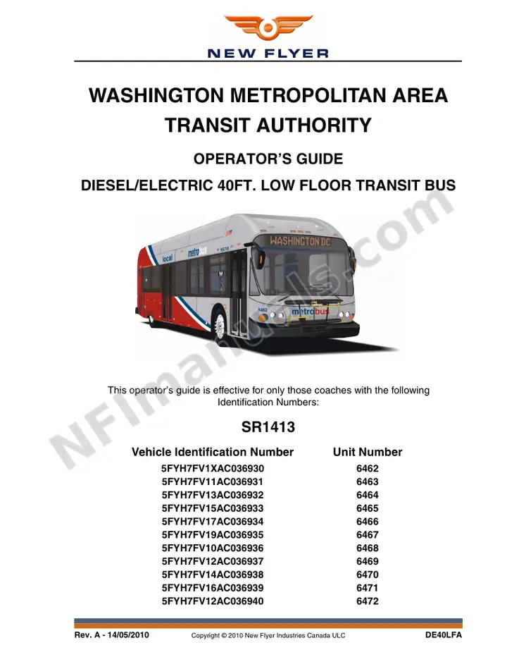SR1413 Operator's Guide, WMATA first-page preview