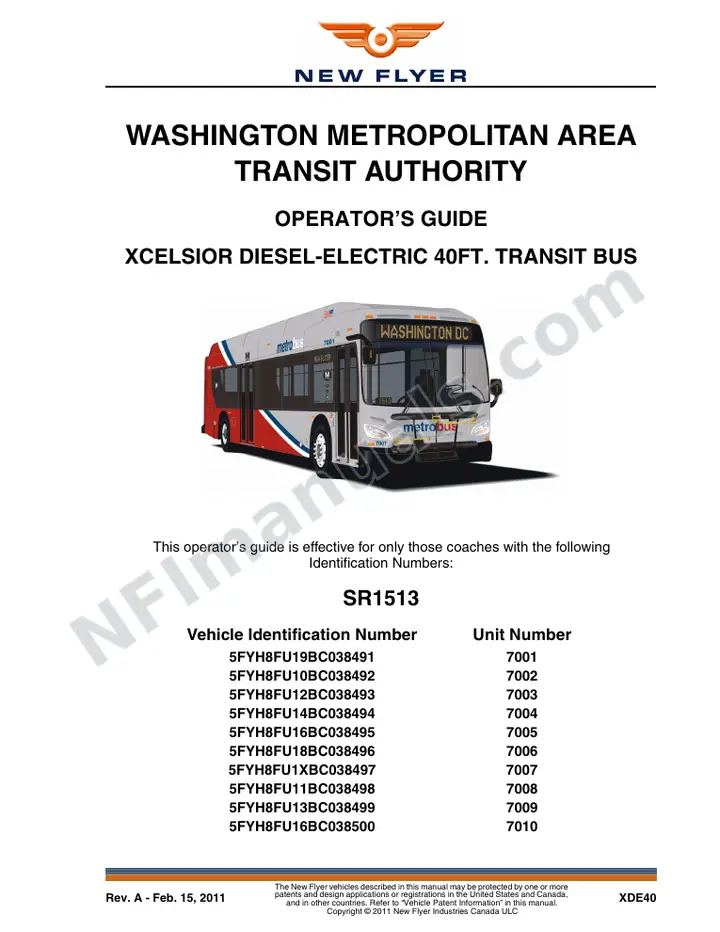 New Flyer XDE40 Manual Package - Washington Metropolitan Area Transit Authority included manual preview