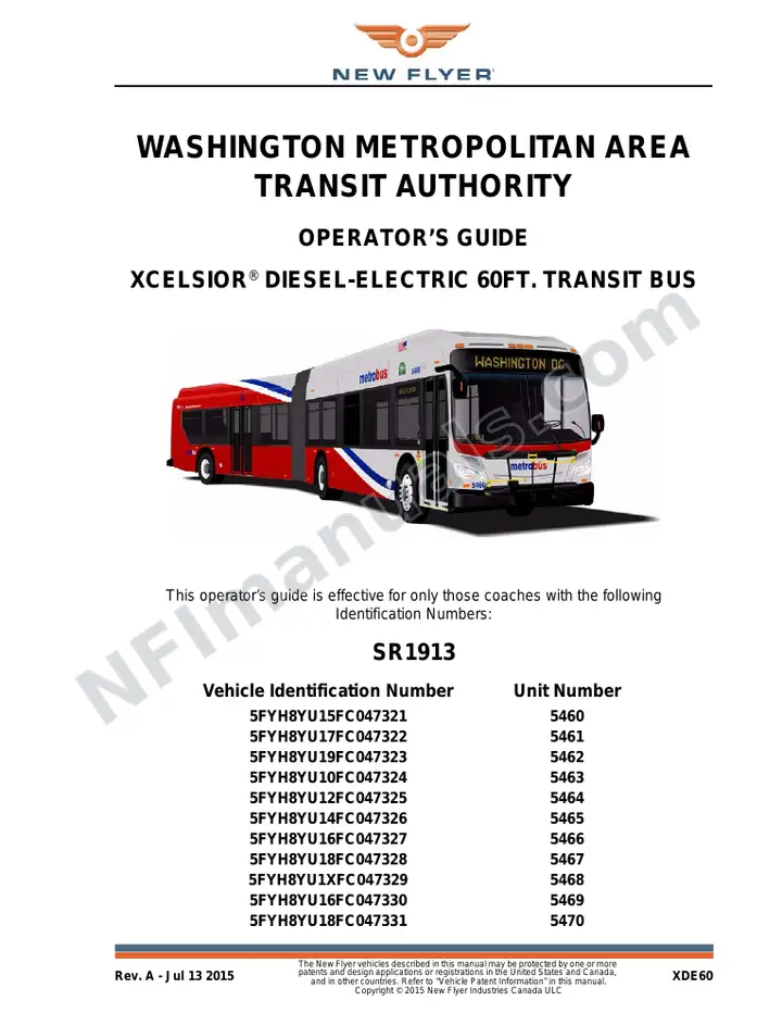New Flyer XDE60 Manual Package - Washington Metropolitan Area Transit Authority included manual preview
