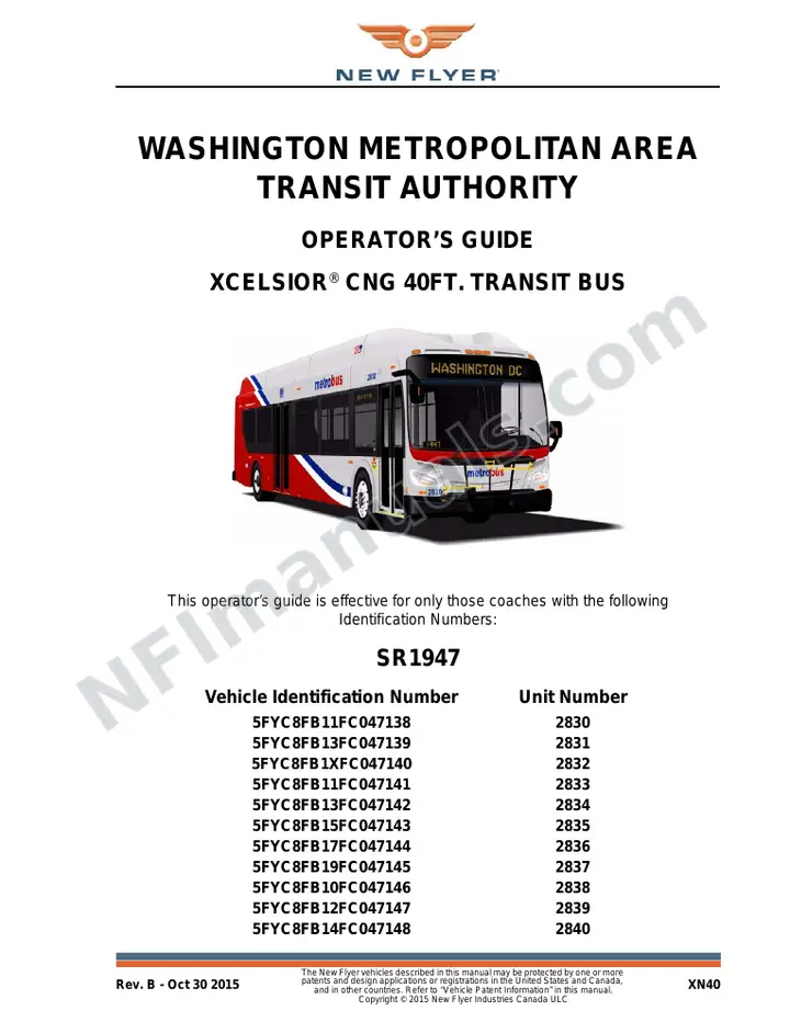 New Flyer XN40 Manual Package - Washington Metropolitan Area Transit Authority included manual preview