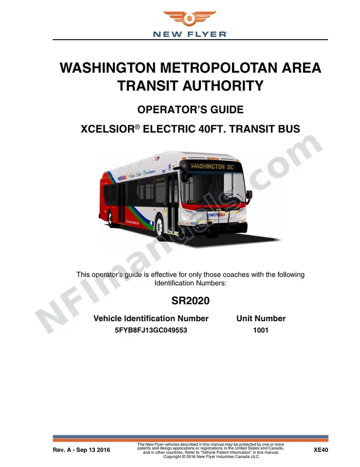New Flyer XE40 Manual Package - Washington Metropolitan Area Transit Authority included manual preview