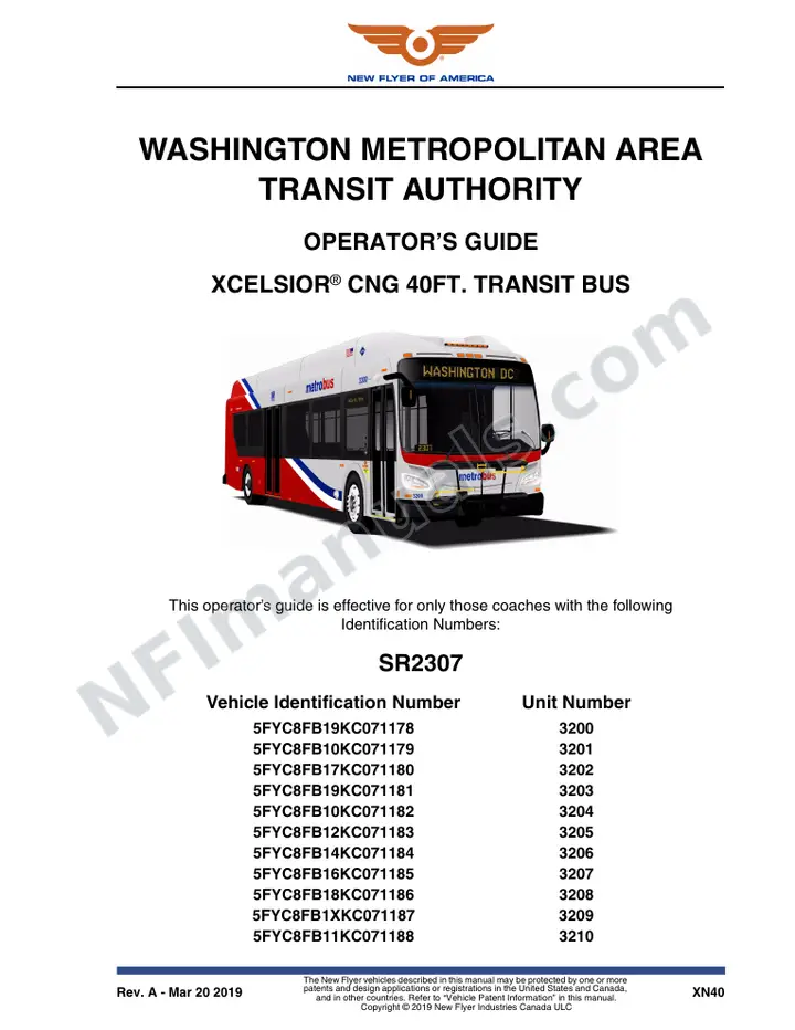 SR2307 Operator's Guide, WMATA first-page preview