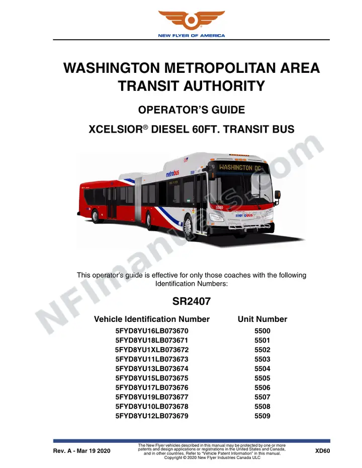 New Flyer XD60 Manual Package - Washington Metropolitan Area Transit Authority included manual preview
