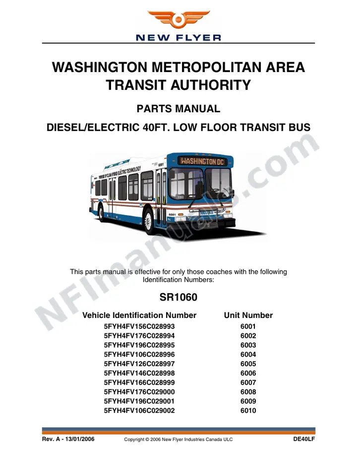 SR1060 Parts Manual, WMATA first-page preview