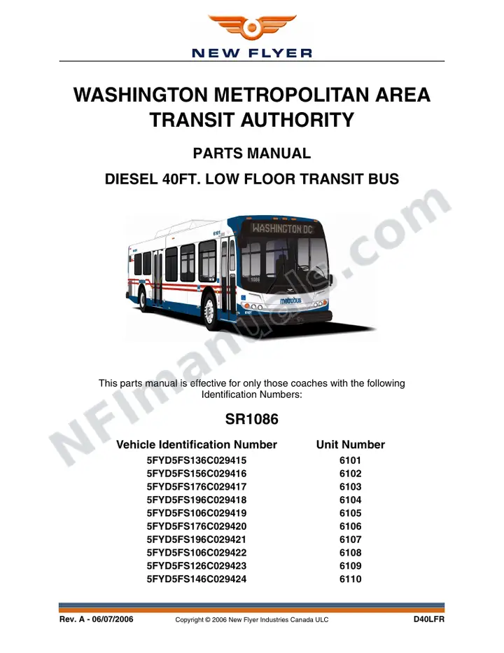 SR1086_1128 Parts Manual, WMATA first-page preview