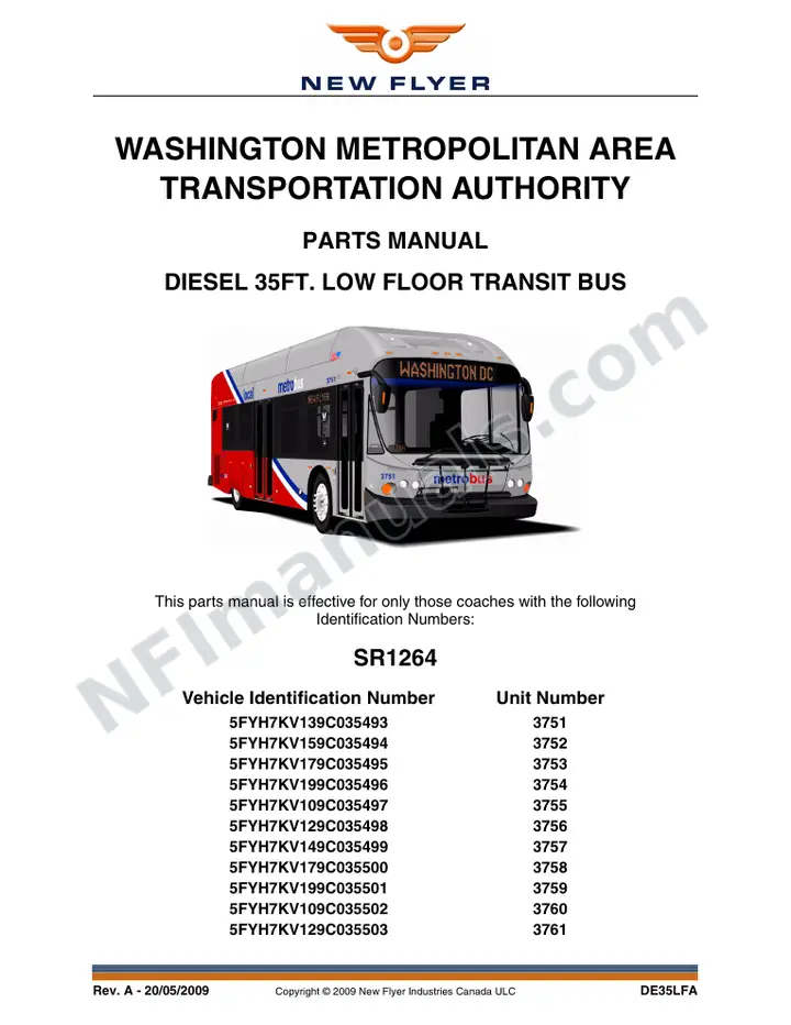SR1264 Parts Manual, WMATA first-page preview