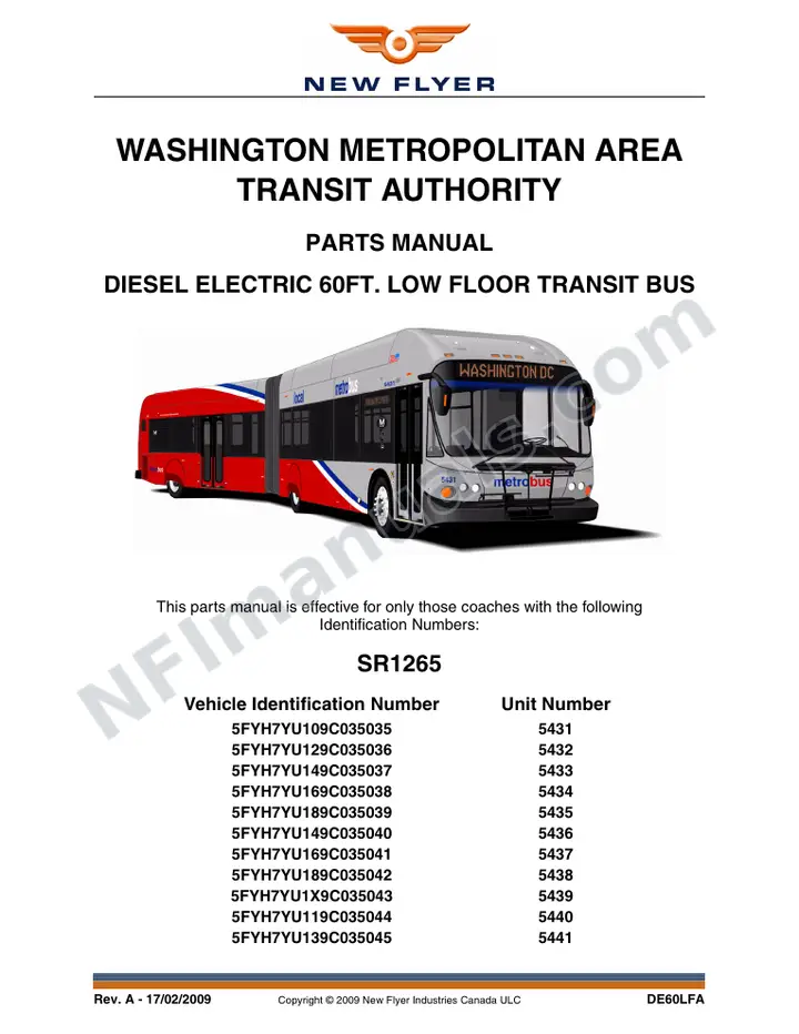 SR1265 Parts Manual, WMATA first-page preview