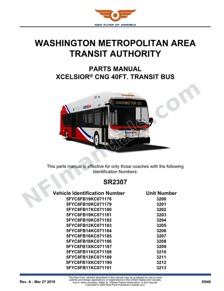 SR2307 Parts Manual, Washington Metropolitan Area Transit Authority first-page preview