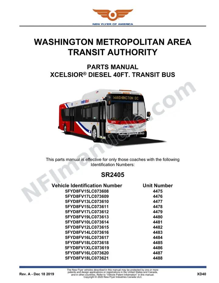 SR2405 Parts Manual, Washington Metropolitan Area Transit Authority first-page preview