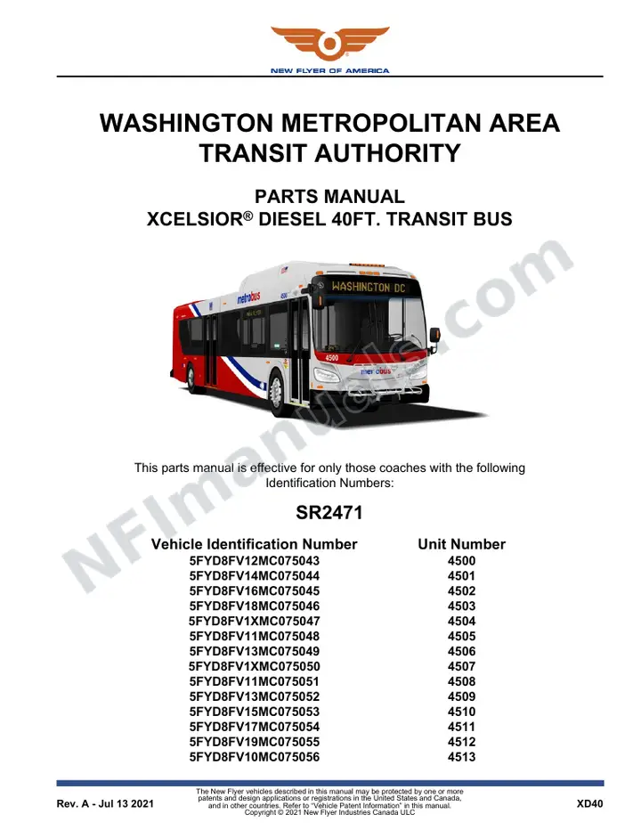 SR2471 Parts Manual, WMATA Washington Metropolitan Area Transit Authority first-page preview
