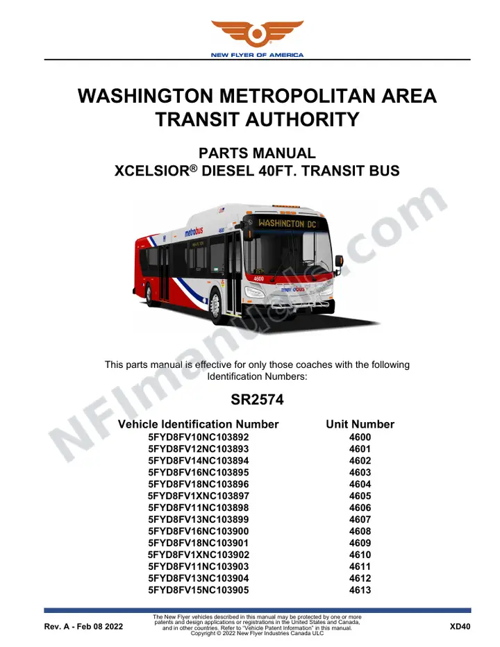SR2574 Parts Manual, Washington Metropolitan Area Transit Authority first-page preview