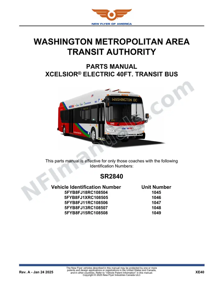 SR2840 Parts Manual, Washington Metropolitan Area Transit Authority first-page preview