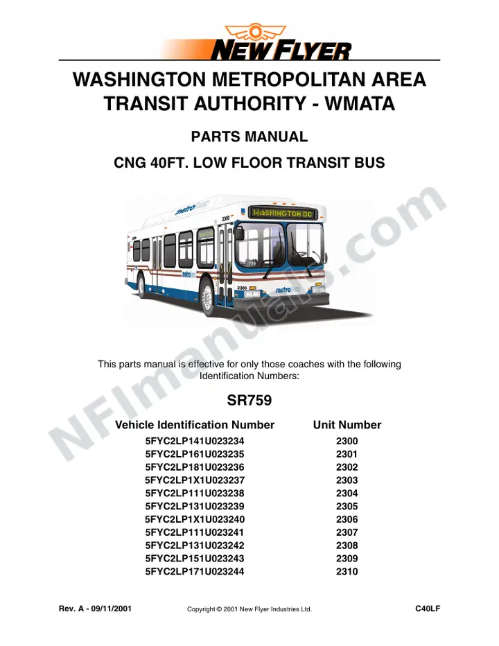 SR759 Parts Manual, WMATA first-page preview