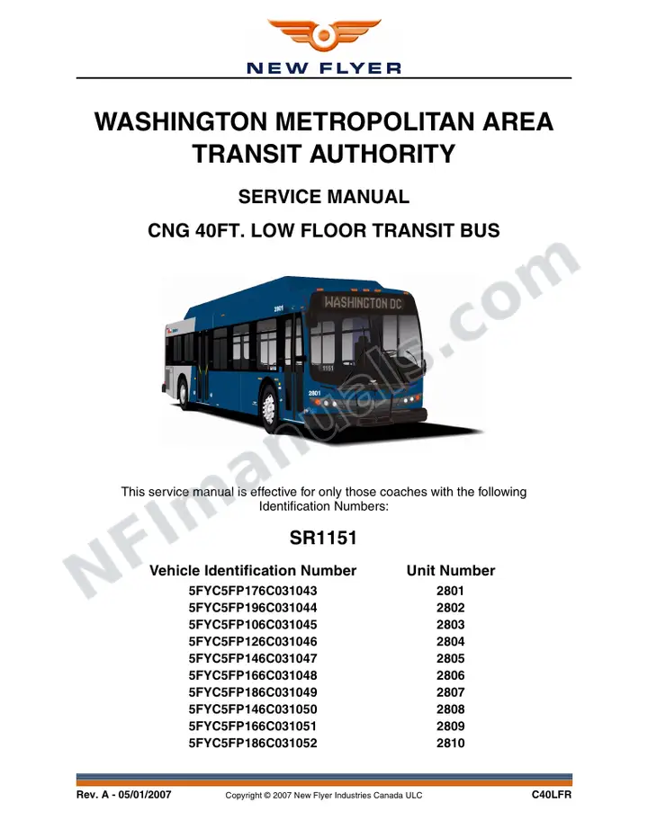 SR1151_1166 Service Manual, WMATA first-page preview