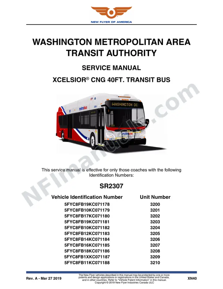 SR2307 Service Manual, WMATA first-page preview
