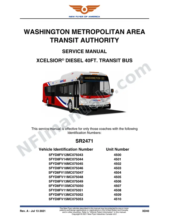 SR2471 Service Manual, WMATA Washington Metropolitan Area Transit Authority first-page preview