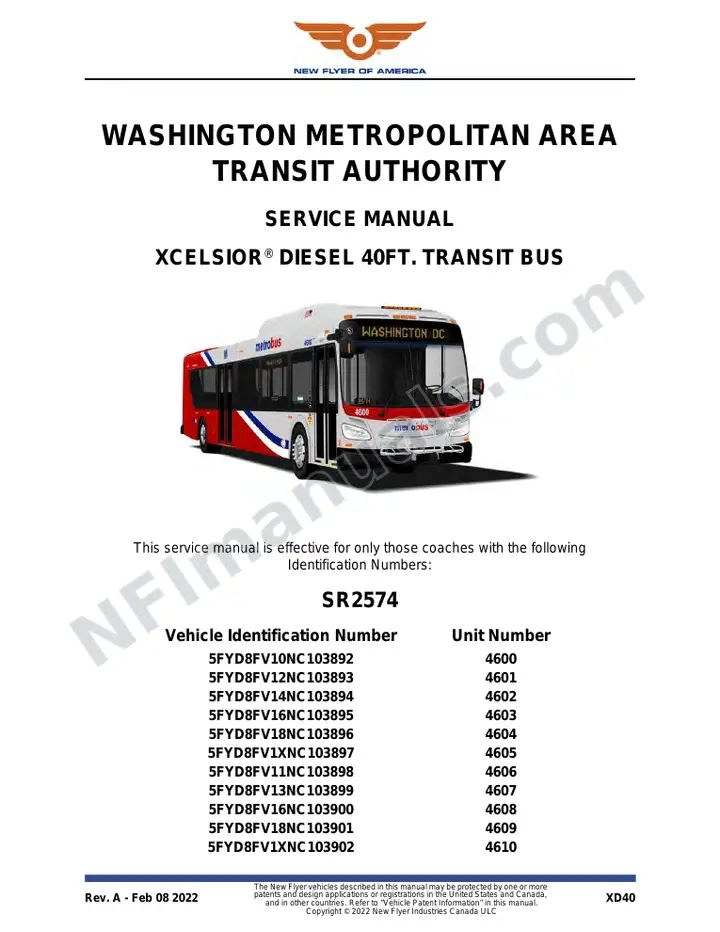 SR2574 Service Manual, WMATA first-page preview