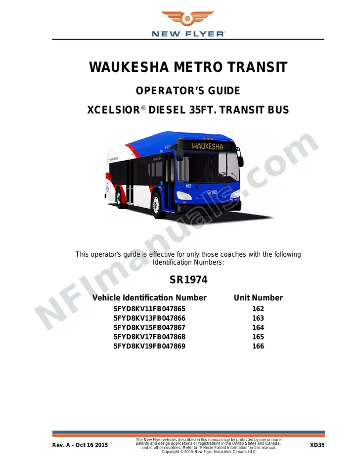 New Flyer XD35 Manual Package - Waukesha Metro Transit included manual preview