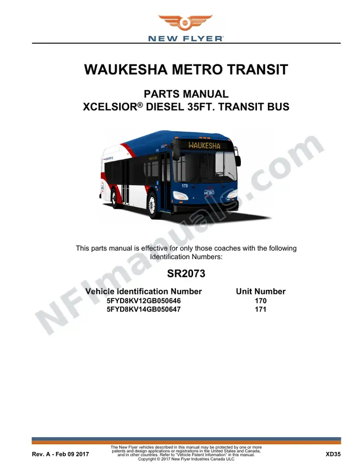 SR2073 Parts Manual, Waukesha Metro Transit first-page preview
