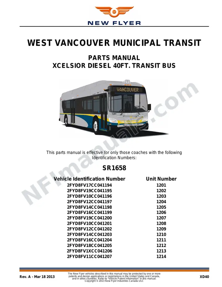 SR1658 Parts Manual, West Vancouver Municipal Transit first-page preview