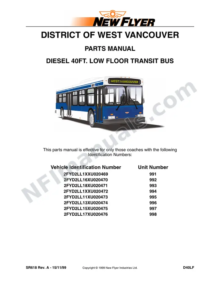 SR618 Parts Manual, District of West Vancouver first-page preview