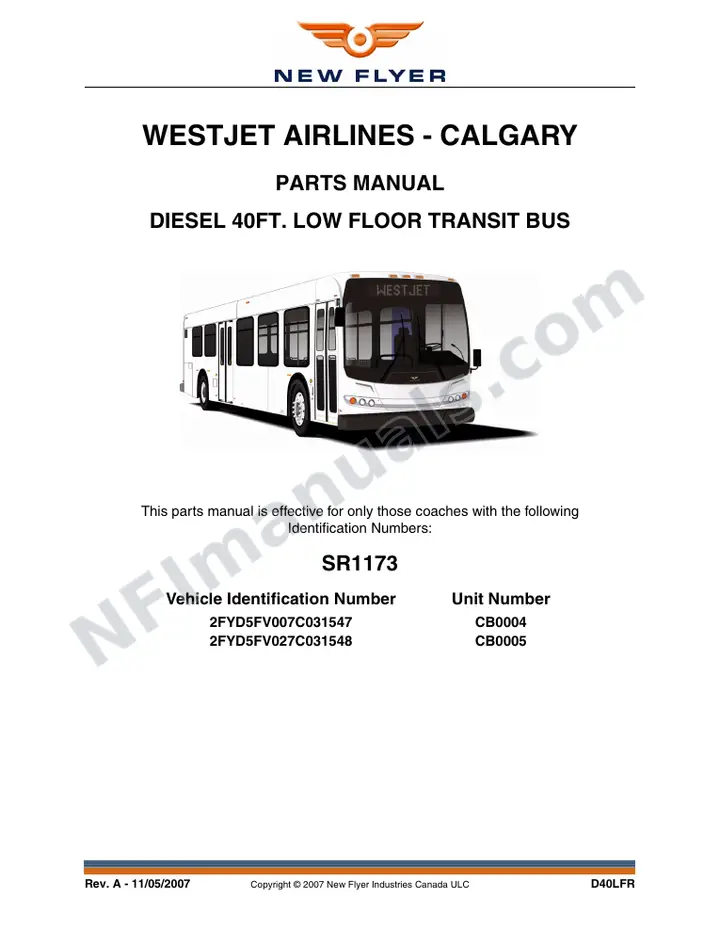 SR1173 Parts Manual, Westjet Airlines - Calgary first-page preview
