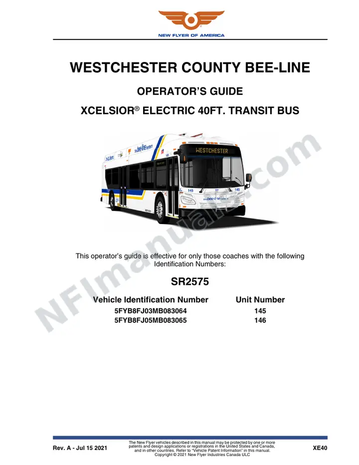 New Flyer XE40 Manual Package - Westchester County Bee-Line included manual preview