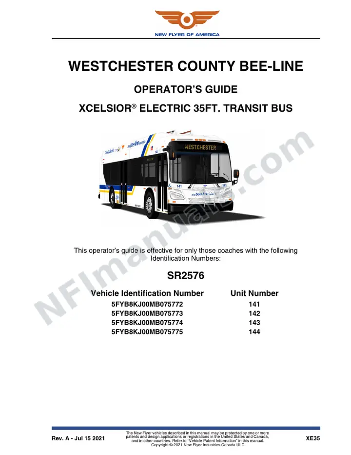 New Flyer XE35 Manual Package - Westchester County Bee-Line included manual preview